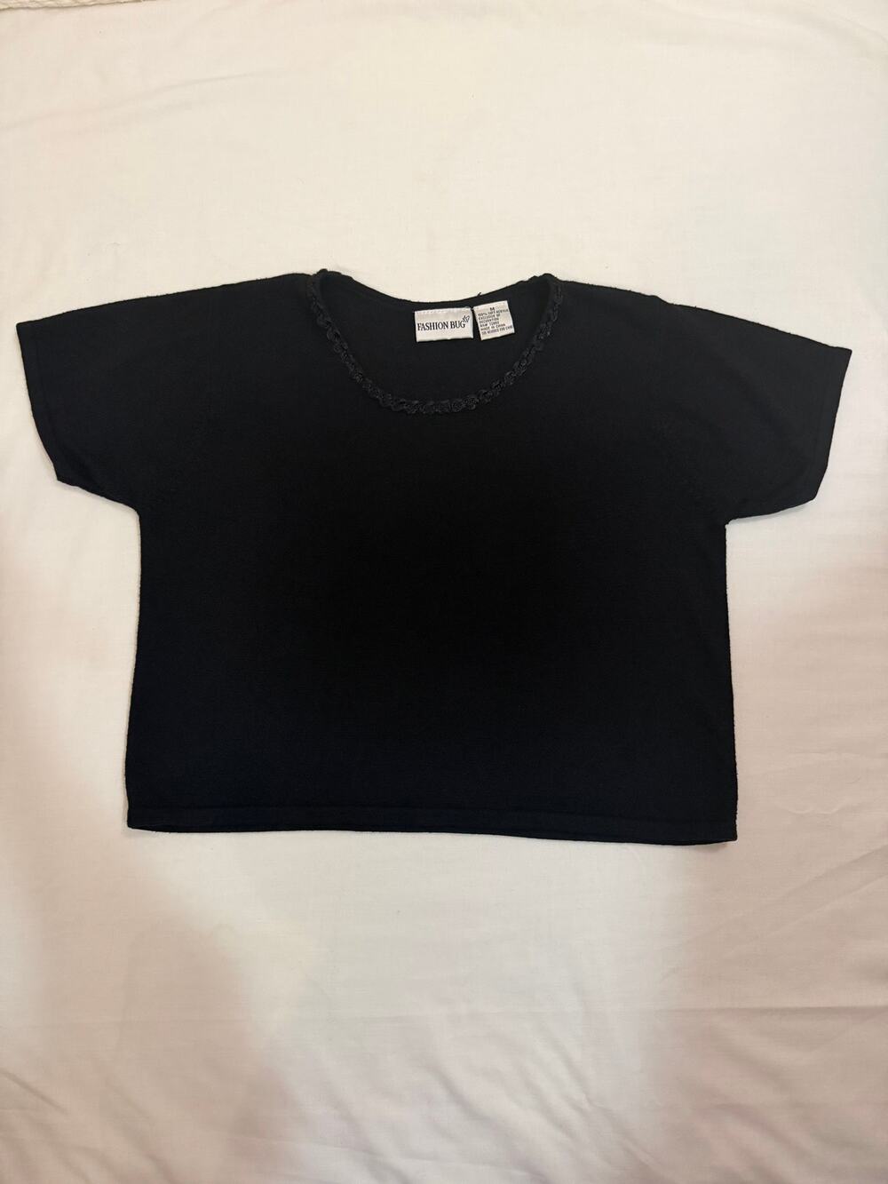 Vintage Fashion Bug Black Knit Top Women’s M Short Sleeve 90s Y2K Minimalist